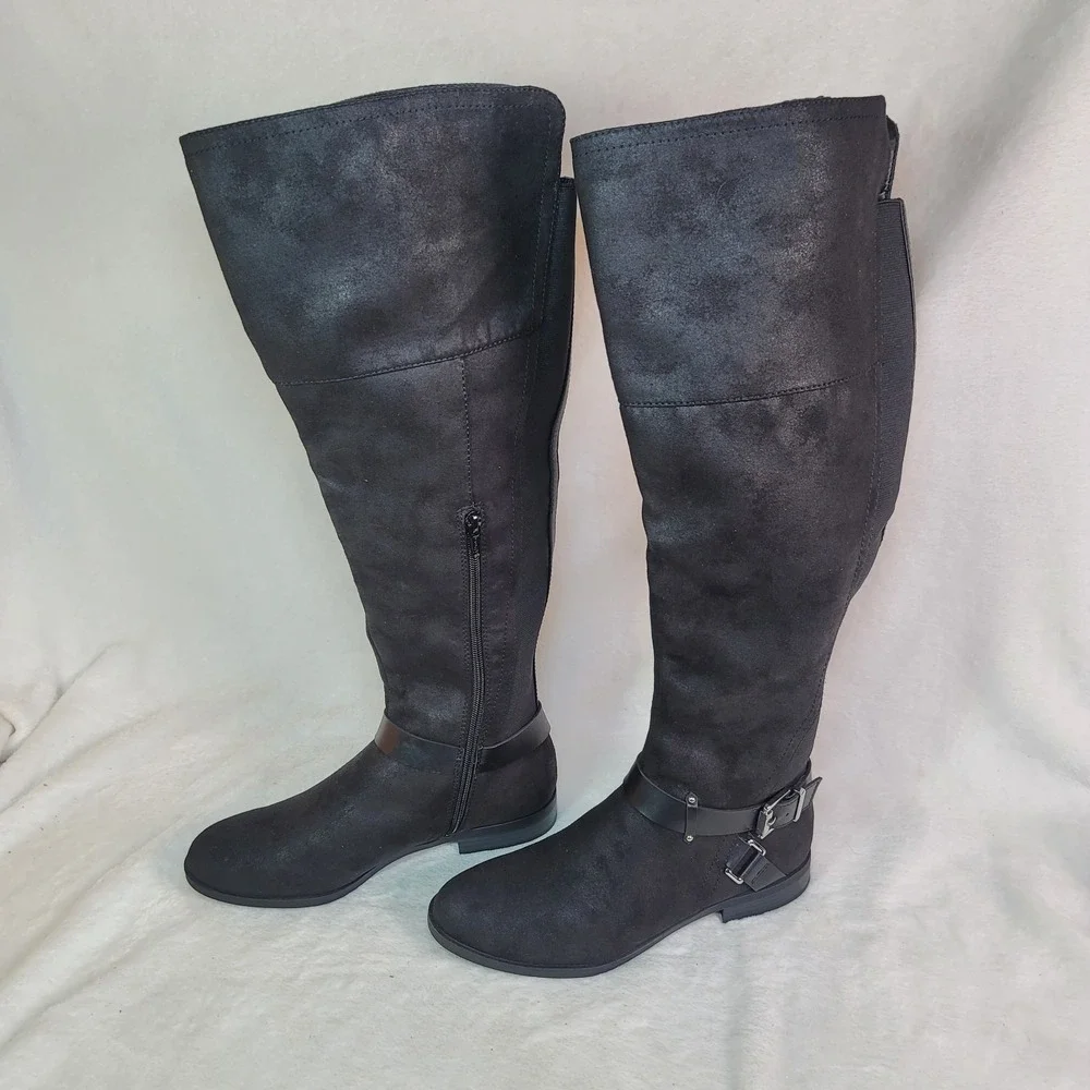 Equestrian Knee High Biker Riding Boots FairyGoth Faux Suede Black Whimsigoth 8M